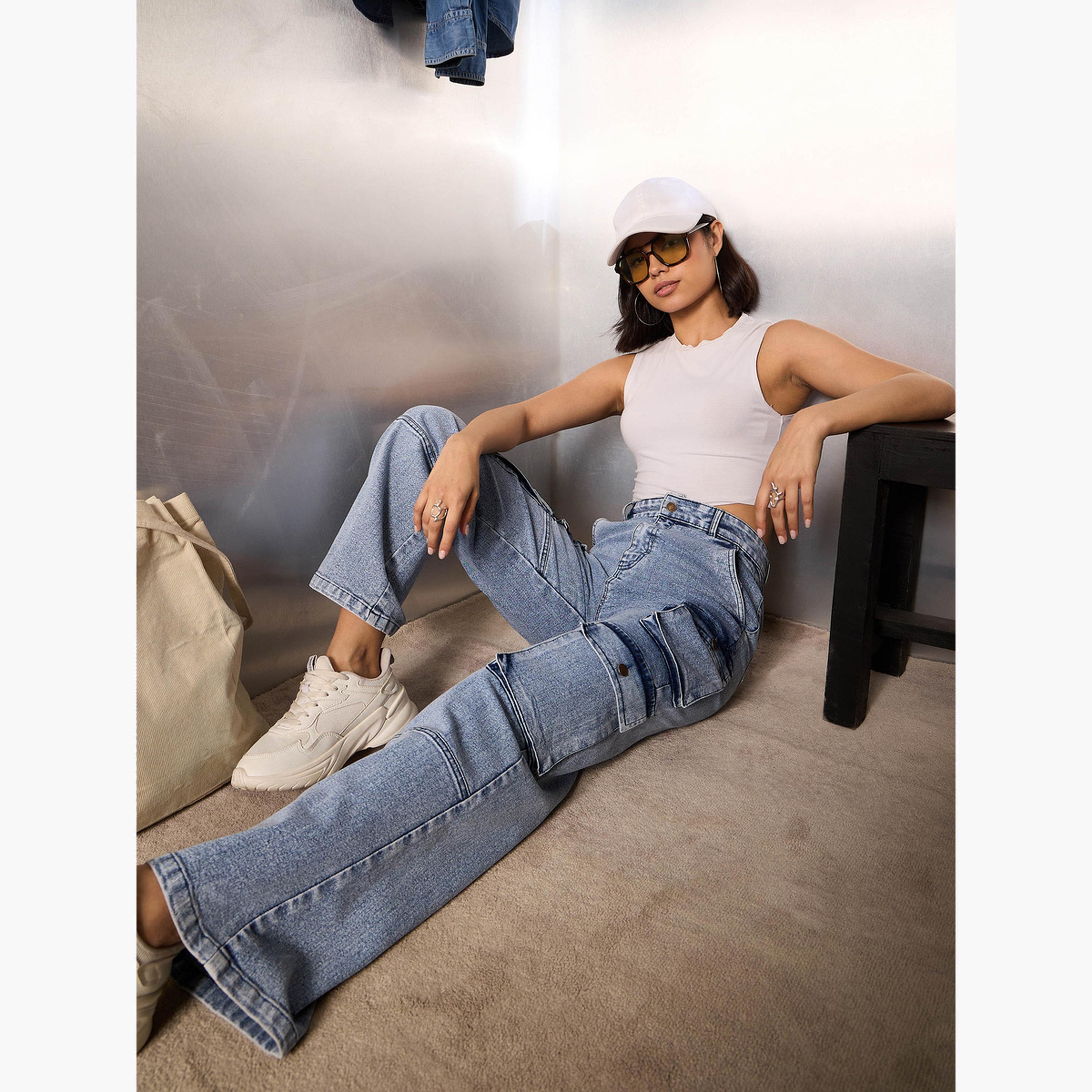 Sassafras Women Blue High Rise Cargo Pocket Jeans-women-clothing-bottoms-jeans-image-6