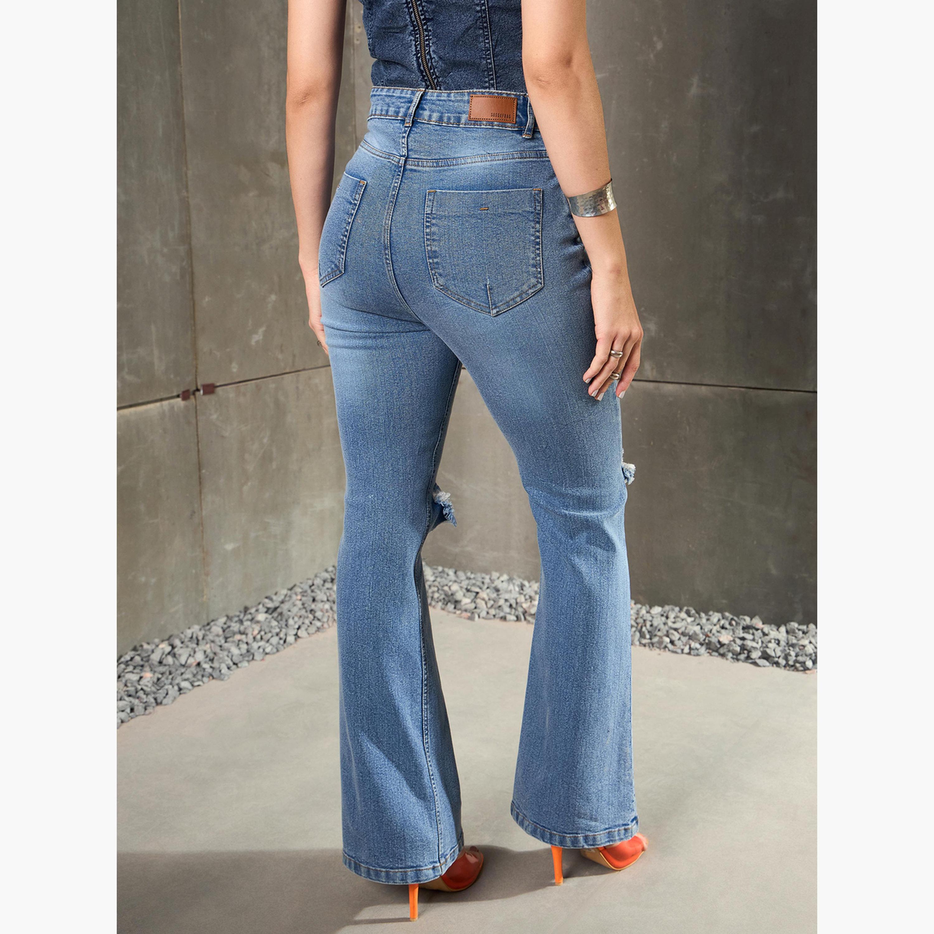 ساسافراس - بنطال جينز أزرق بقصّة عند الركبة وأسفل الجرس-women-clothing-bottoms-jeans-image-5