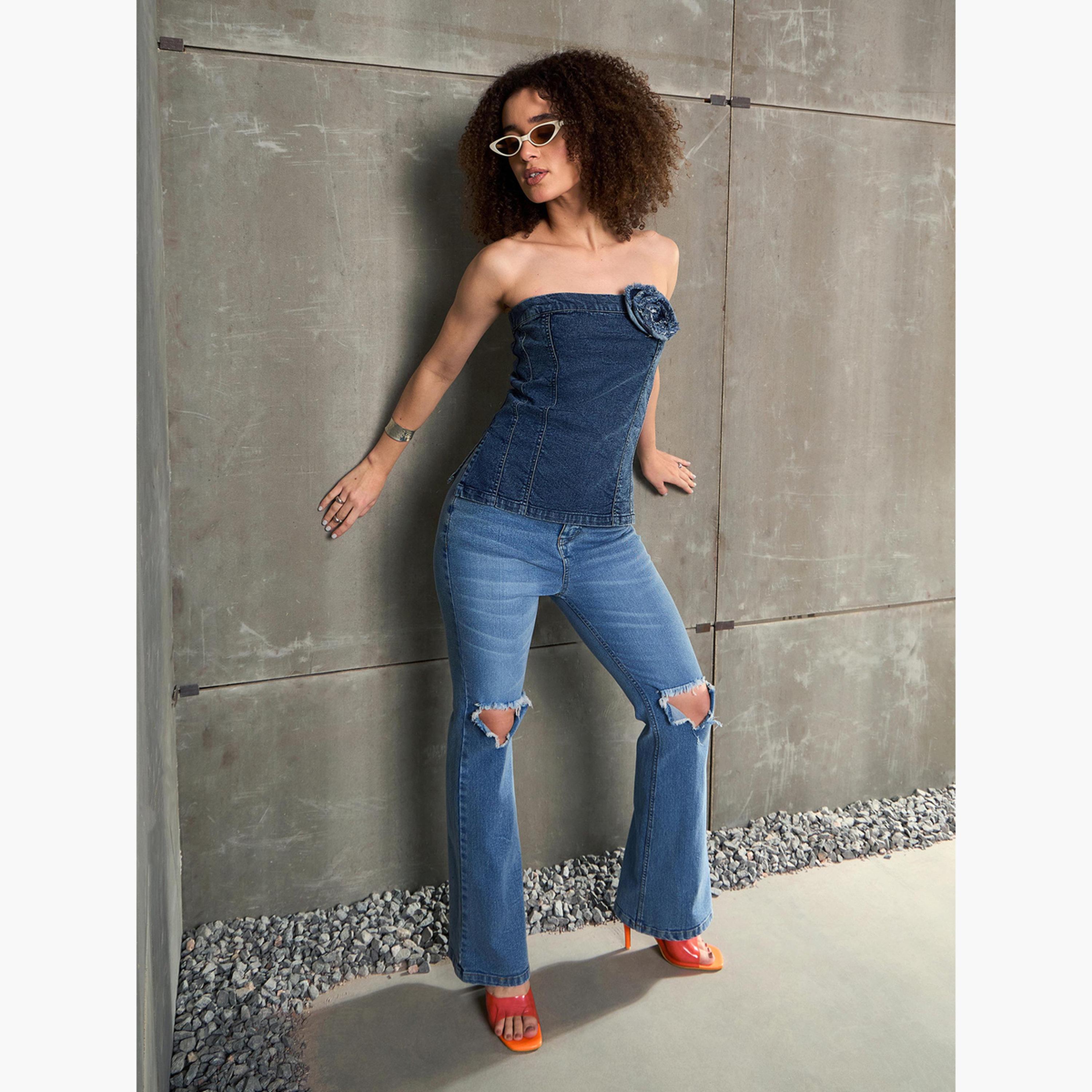 ساسافراس - بنطال جينز أزرق بقصّة عند الركبة وأسفل الجرس-women-clothing-bottoms-jeans-image-6