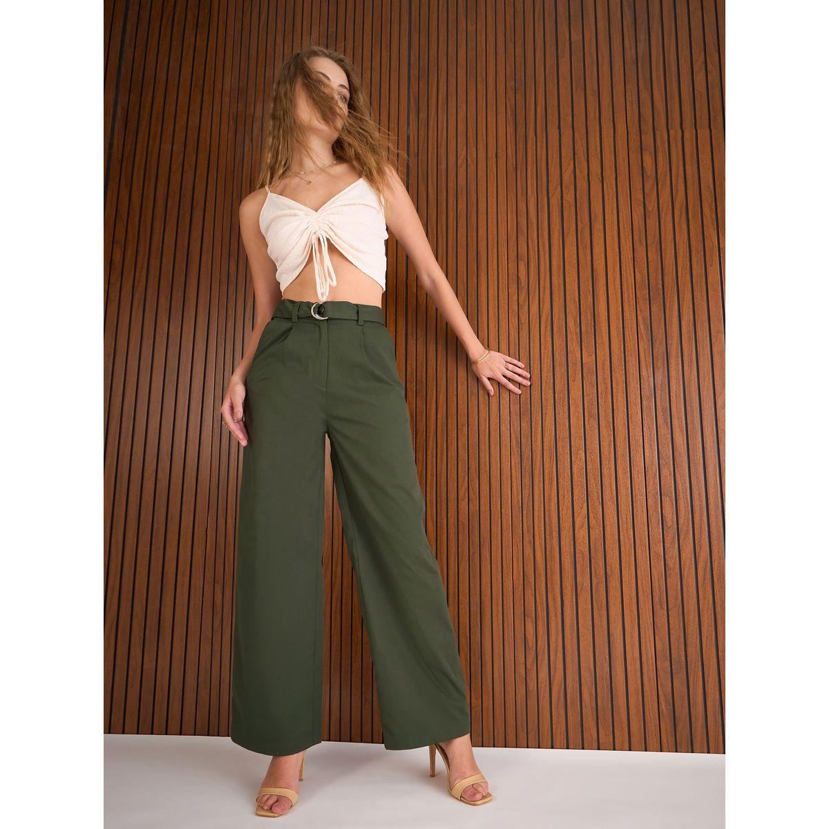 بنطال بقصة أرجل مستقيمة مع تفاصيل كسرات-women-clothing-bottoms-trousers-image-1