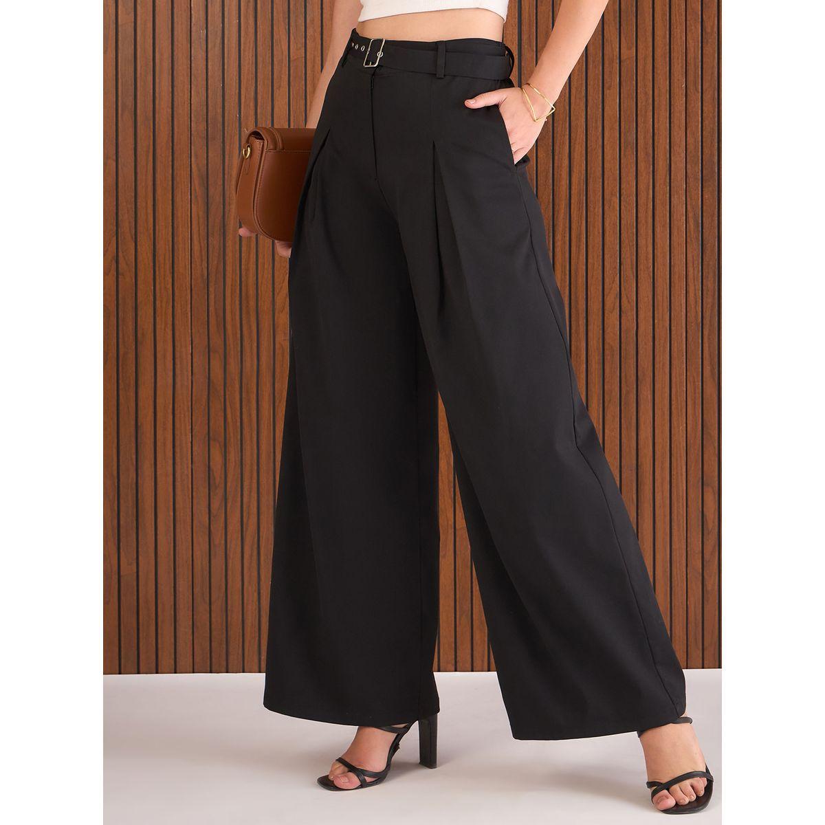 بنطال بقصة أرجل واسعة مع تفاصيل حزام-women-clothing-bottoms-trousers-image-1