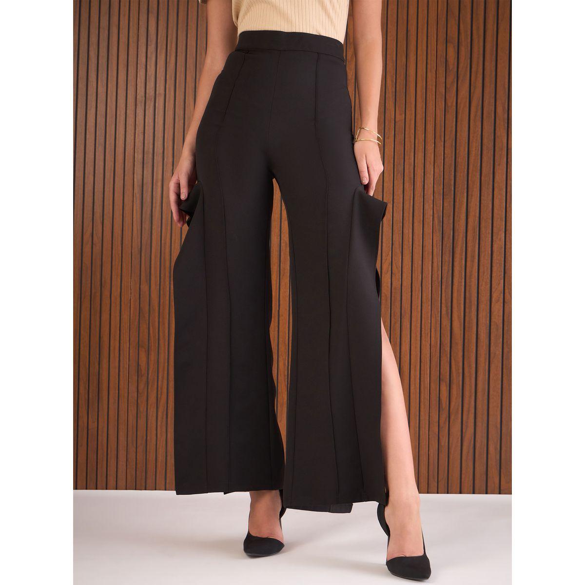 بنطال بقصة أرجل مستقيمة مع تفاصيل شق جانبي-women-clothing-bottoms-trousers-image-1