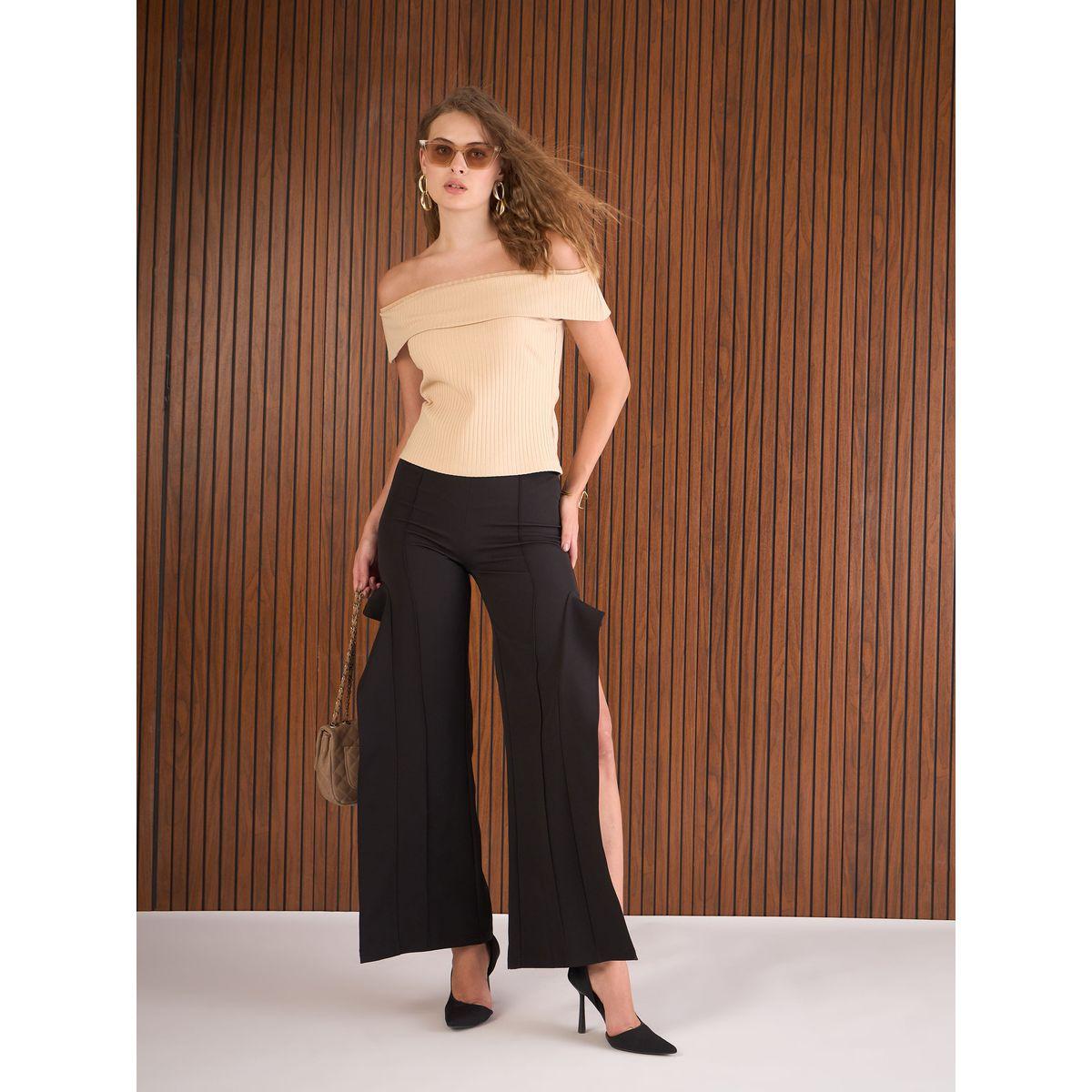 بنطال بقصة أرجل مستقيمة مع تفاصيل شق جانبي-women-clothing-bottoms-trousers-image-2