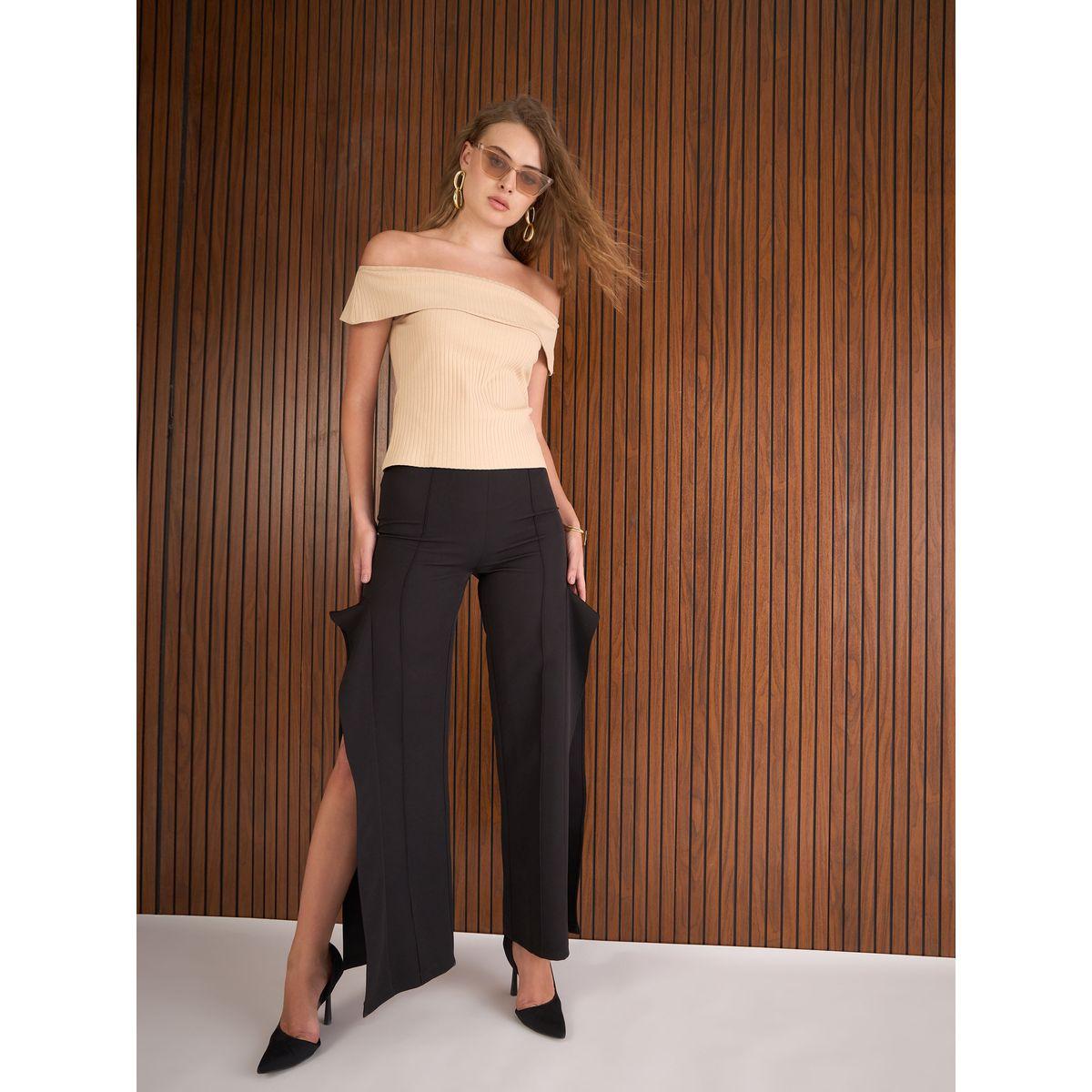 Sassafras Women Black Frill Split-Hem Trousers-women-clothing-bottoms-trousers-image-6