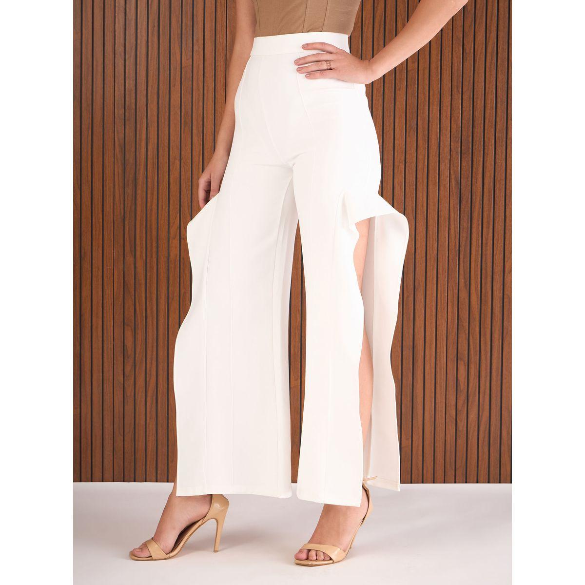 Sassafras Women White Frill Split-Hem Trousers-women-clothing-bottoms-trousers-image-3
