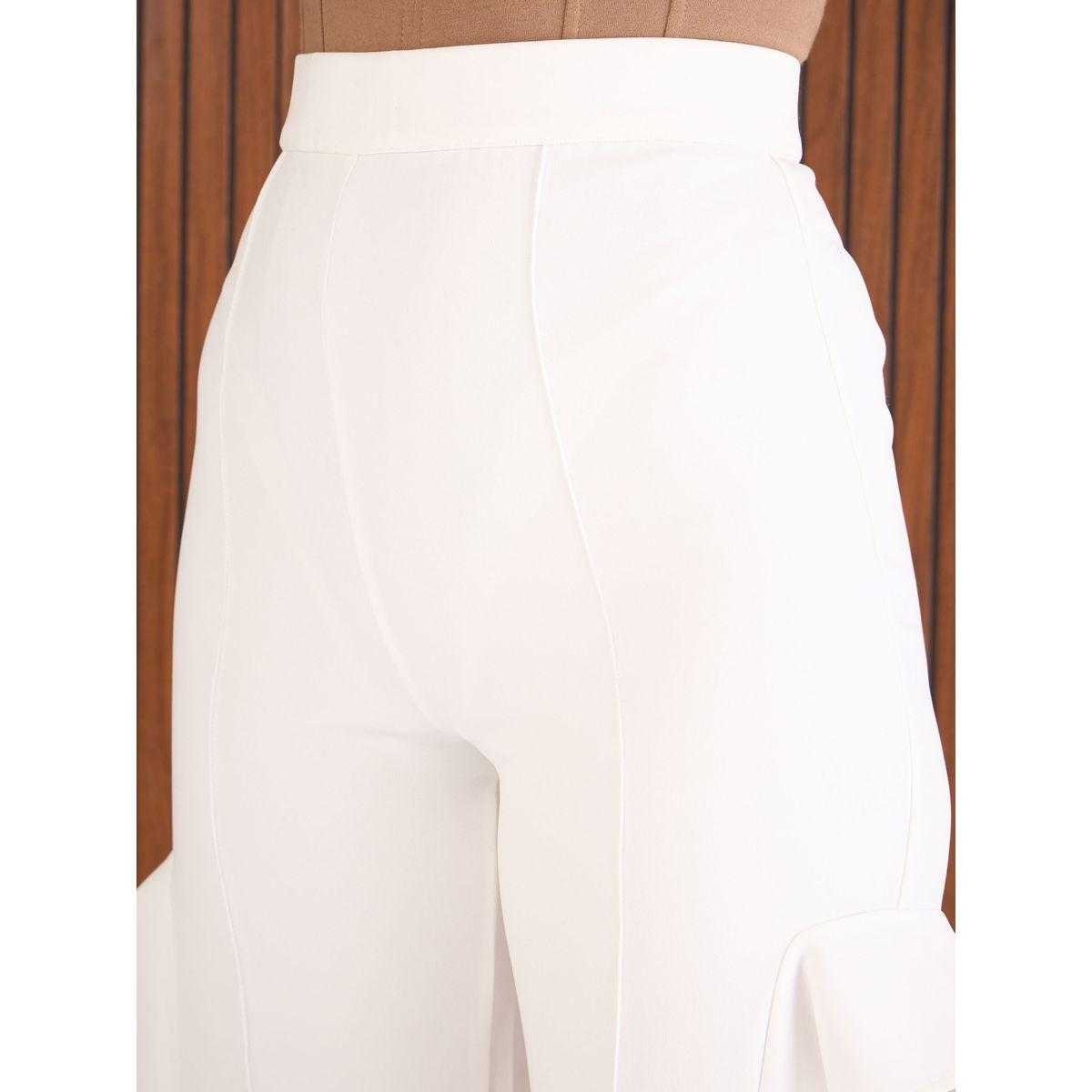Sassafras Women White Frill Split-Hem Trousers-women-clothing-bottoms-trousers-image-4