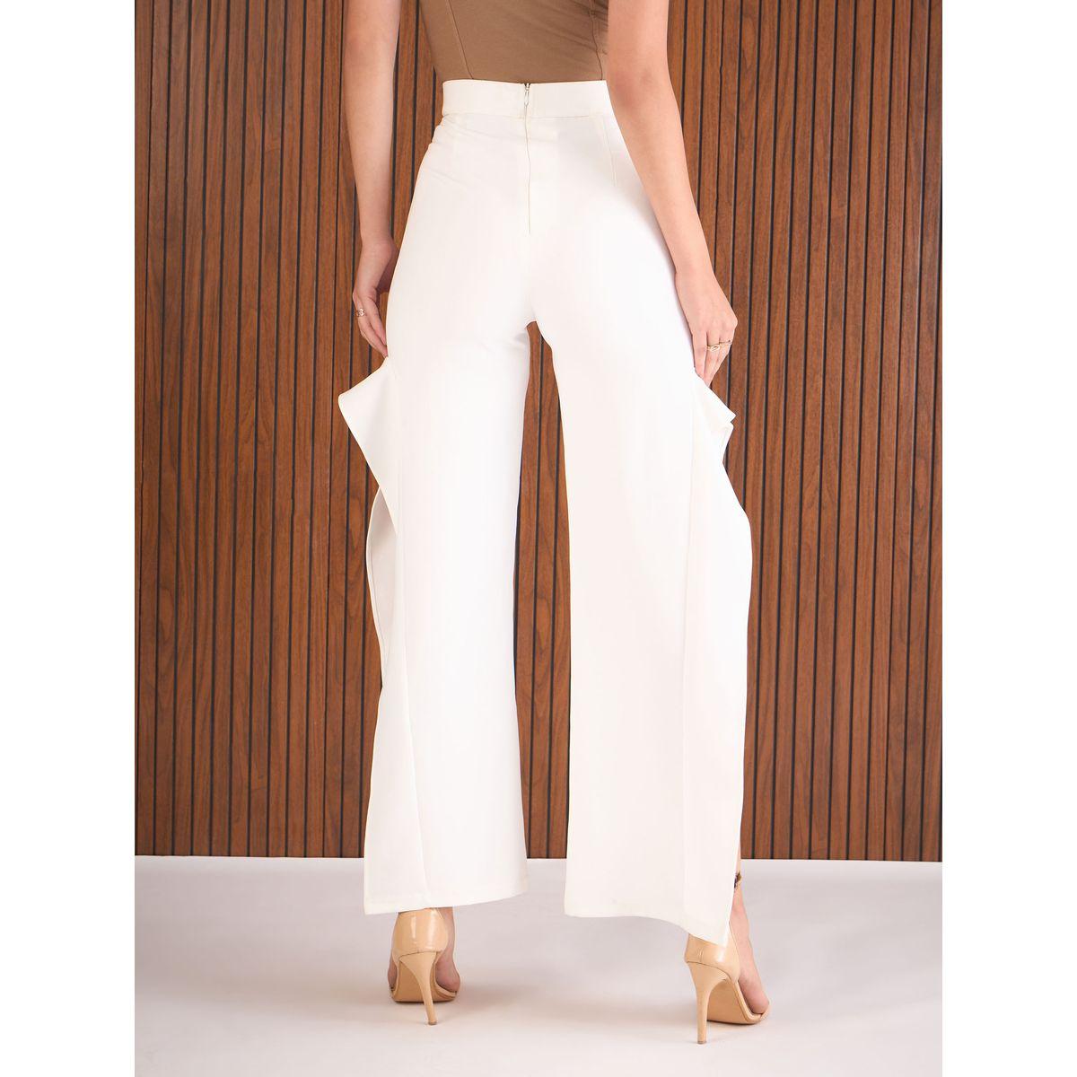 Sassafras Women White Frill Split-Hem Trousers-women-clothing-bottoms-trousers-image-5