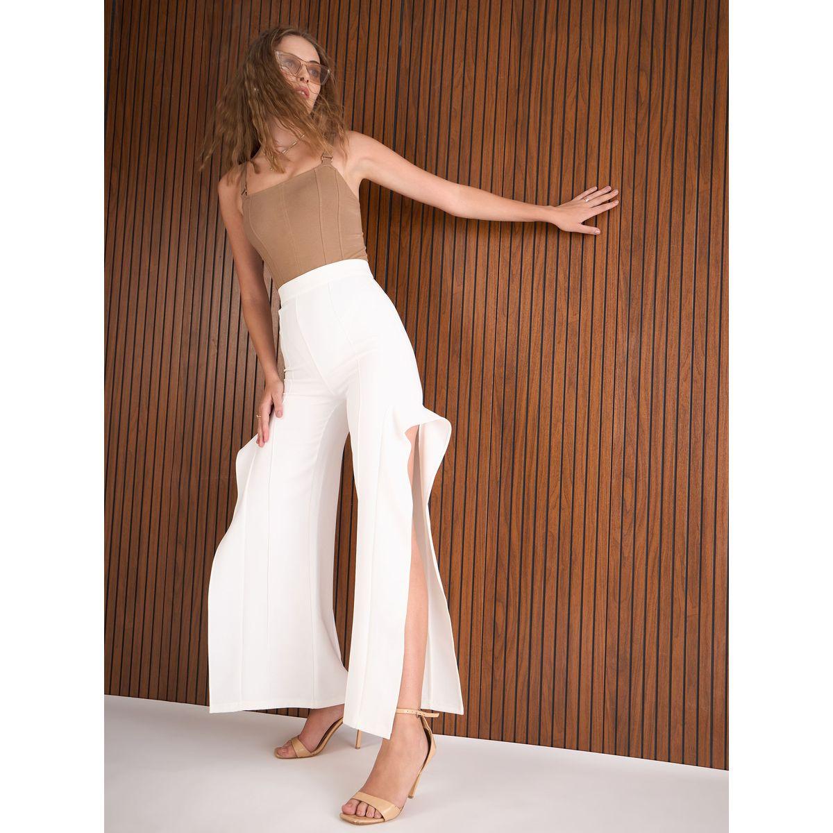Sassafras Women White Frill Split-Hem Trousers-women-clothing-bottoms-trousers-image-6