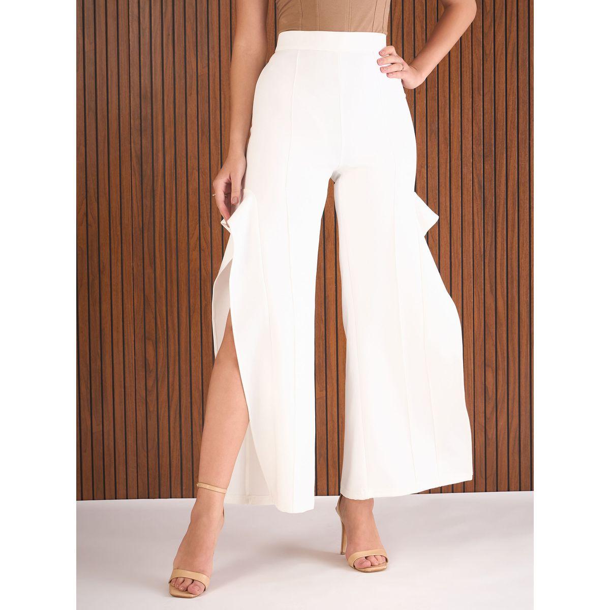 Sassafras Women White Frill Split-Hem Trousers-women-clothing-bottoms-trousers-image-7
