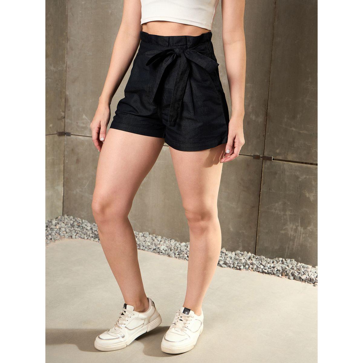 Sassafras Denim Look Tencel Waist Tie Shorts-women-clothing-bottoms-shorts-image-3
