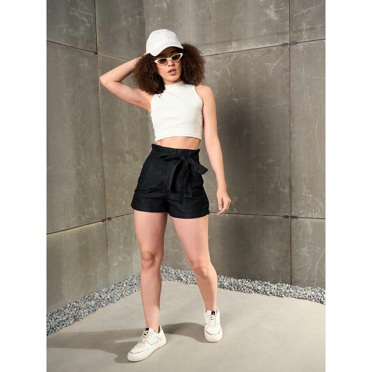 شورت بنسيج دنيم مع تفاصيل ربطة-women-clothing-bottoms-shorts-image-6