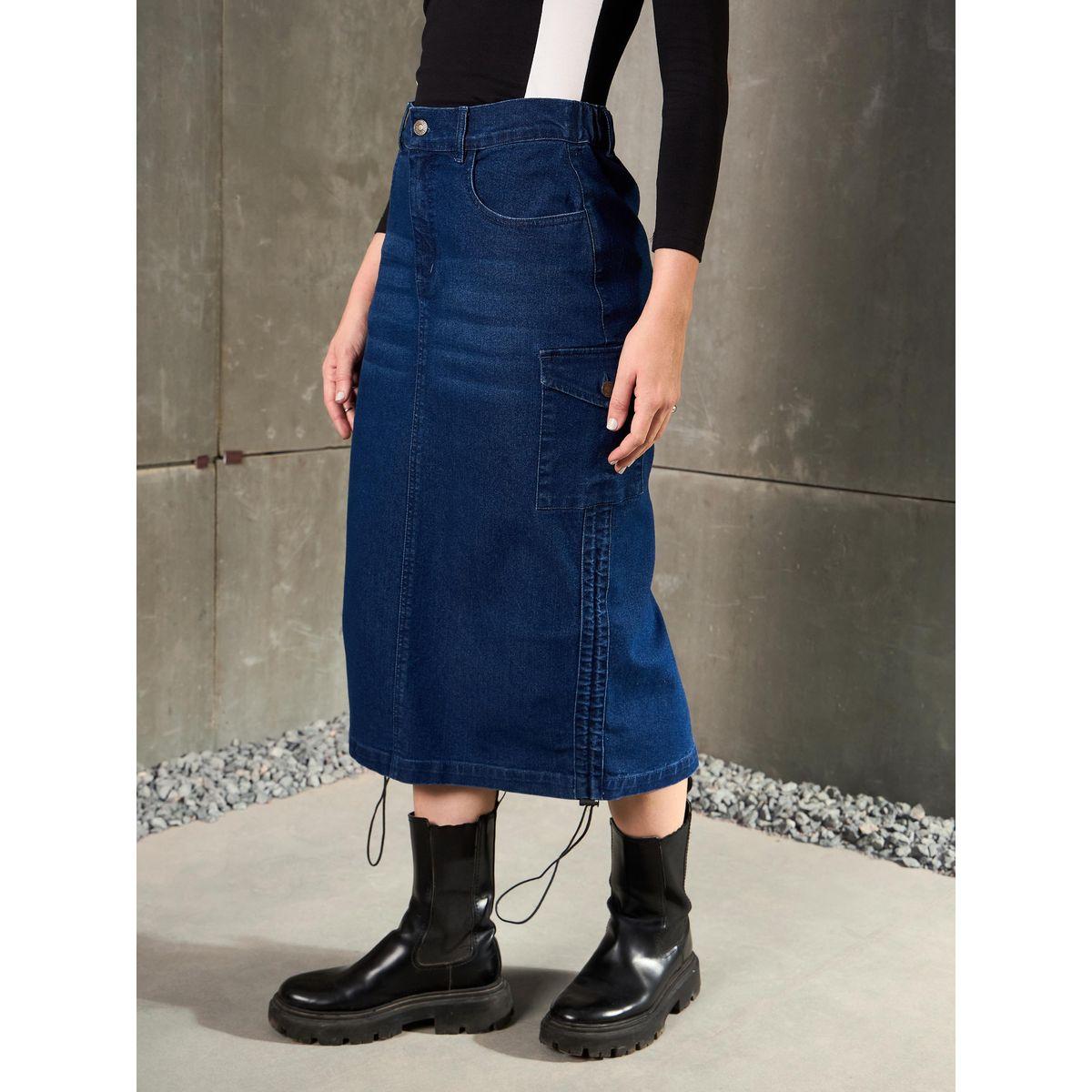 تنورة بنسيج دنيم مع تفاصيل مزمومة-women-clothing-bottoms-skirts-image-3