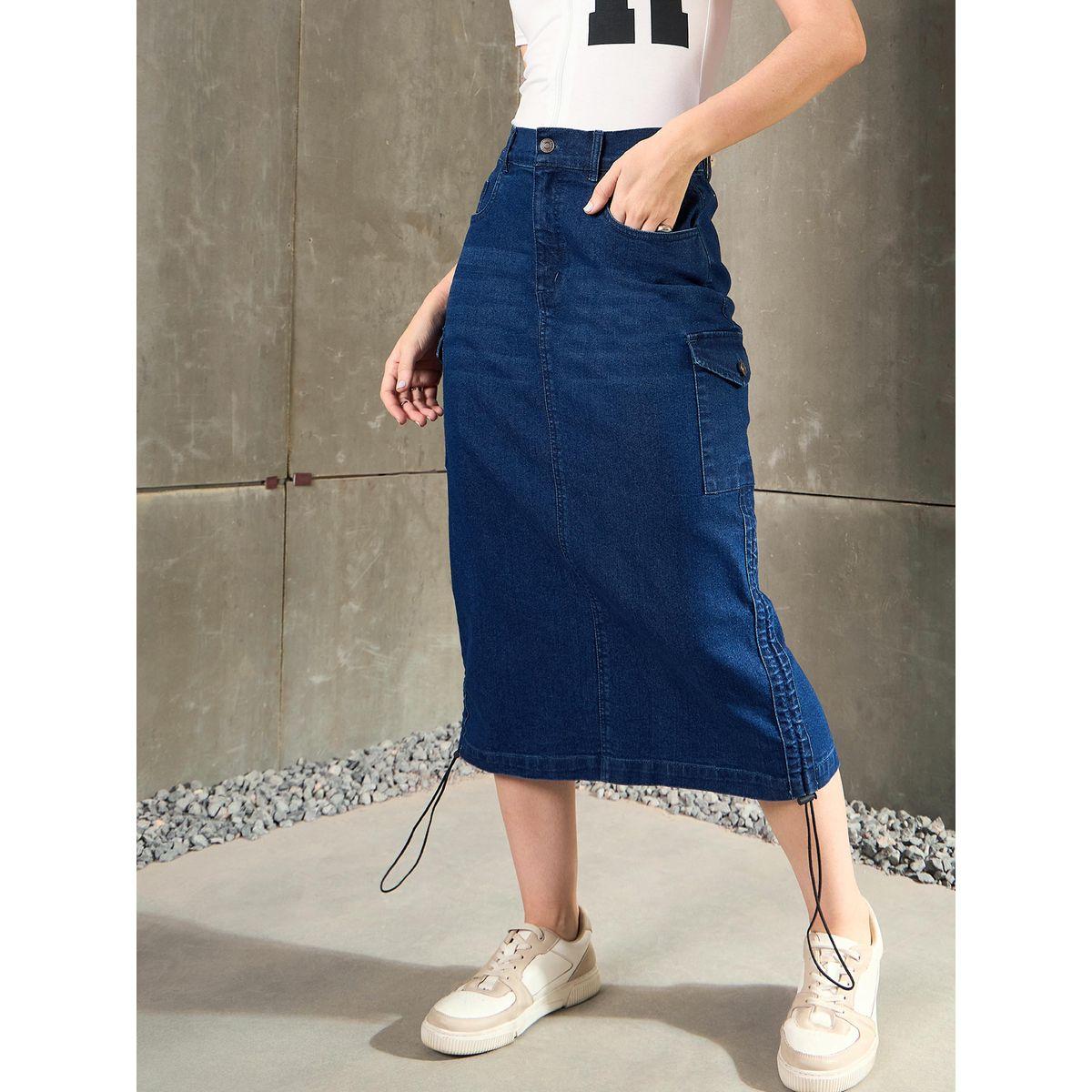 تنورة بنسيج دنيم مع تفاصيل مزمومة-women-clothing-bottoms-skirts-image-7