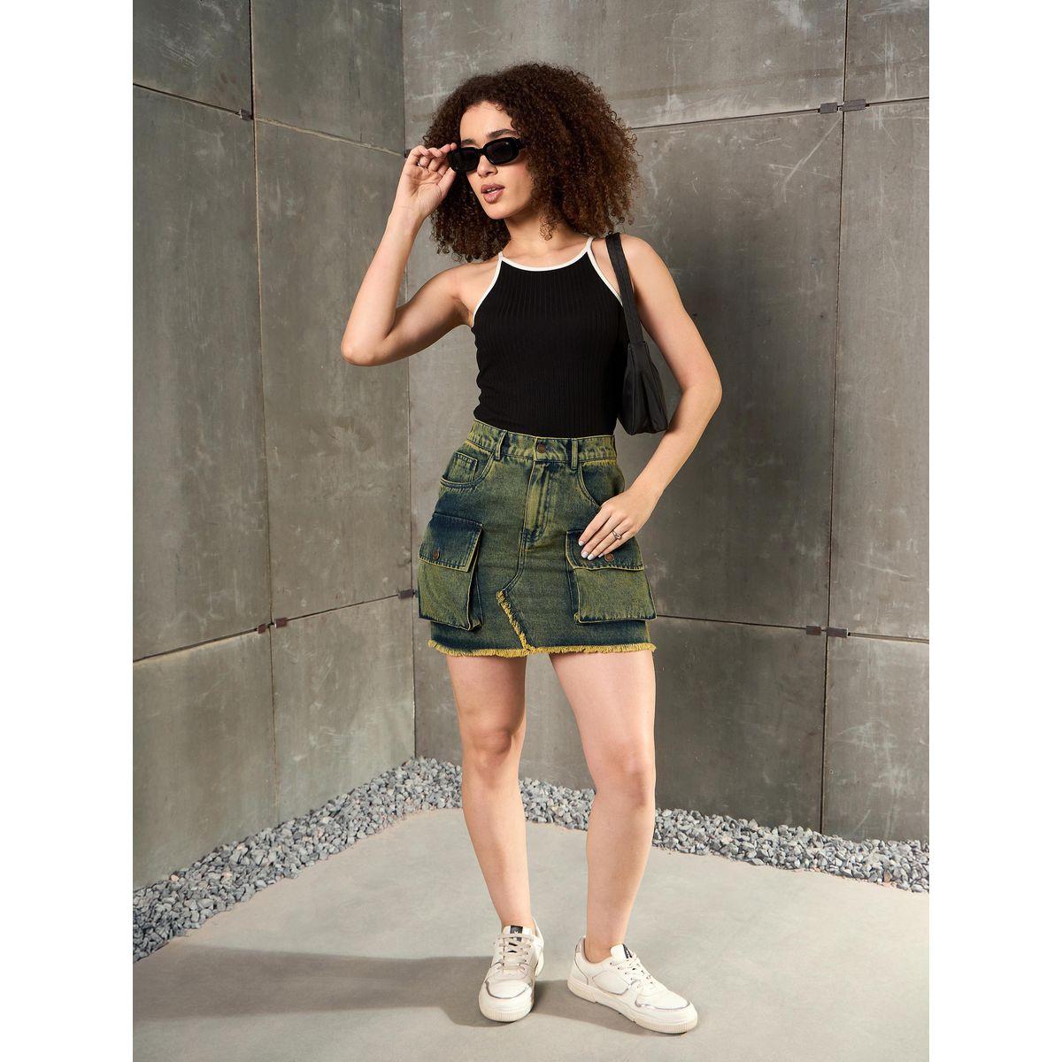 تنورة قصيرة بنسيج دنيم مع تفاصيل شراشيب-women-clothing-bottoms-skirts-image-2