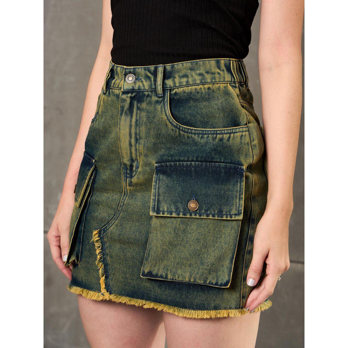 تنورة قصيرة بنسيج دنيم مع تفاصيل شراشيب-women-clothing-bottoms-skirts-image-4