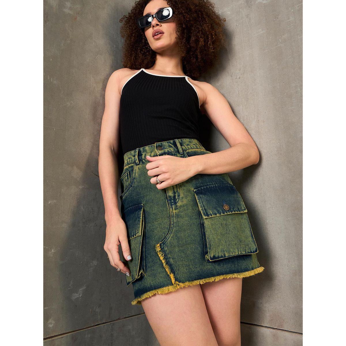 تنورة قصيرة بنسيج دنيم مع تفاصيل شراشيب-women-clothing-bottoms-skirts-image-7