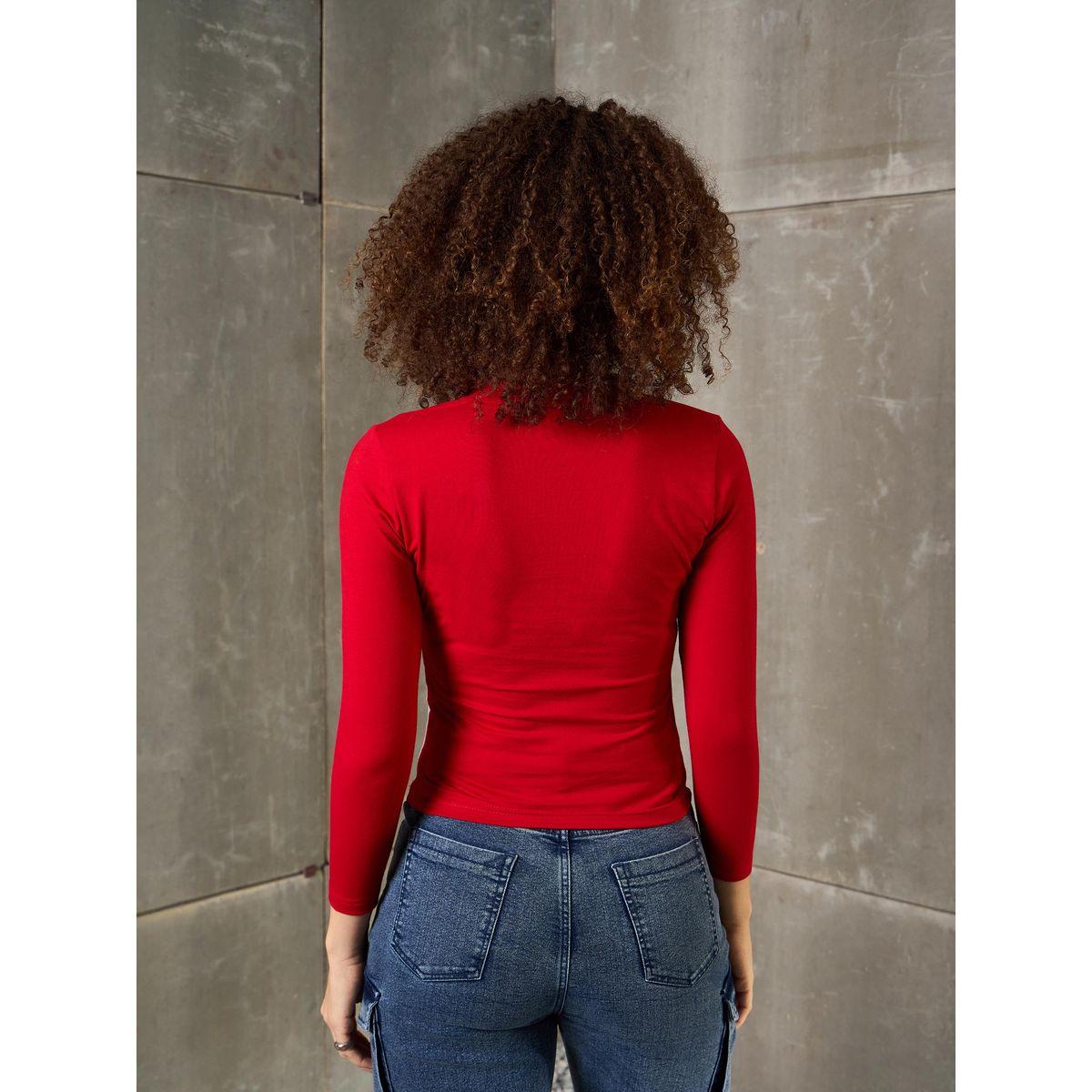 Sassafras Red Racing Print High Neck Fitted T-Shirt-women-clothing-tshirts-image-5