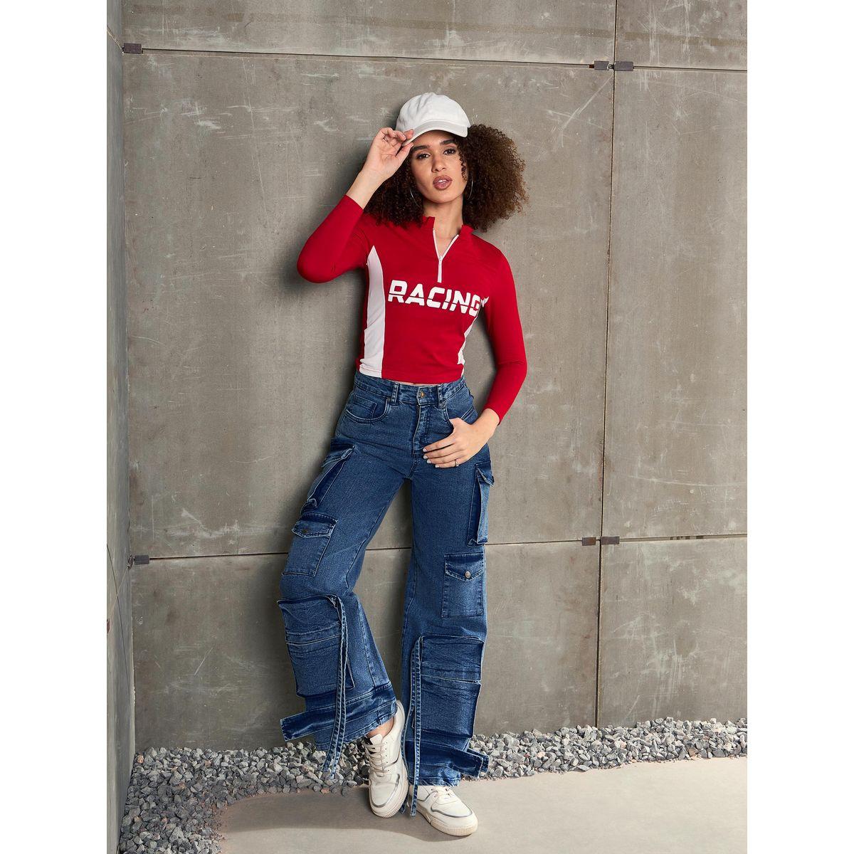 Sassafras Red Racing Print High Neck Fitted T-Shirt-women-clothing-tshirts-image-7