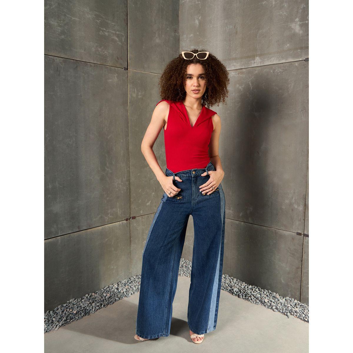 بلوزة محبوكة بتفاصيل مُضلعة-women-clothing-tshirts-image-2