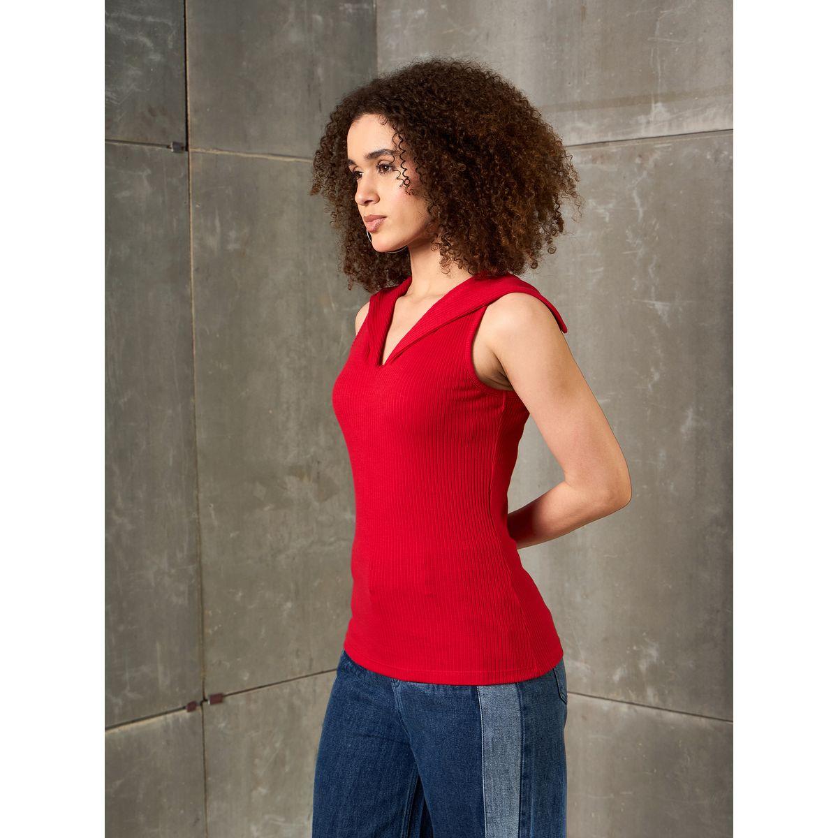 بلوزة محبوكة بتفاصيل مُضلعة-women-clothing-tshirts-image-3