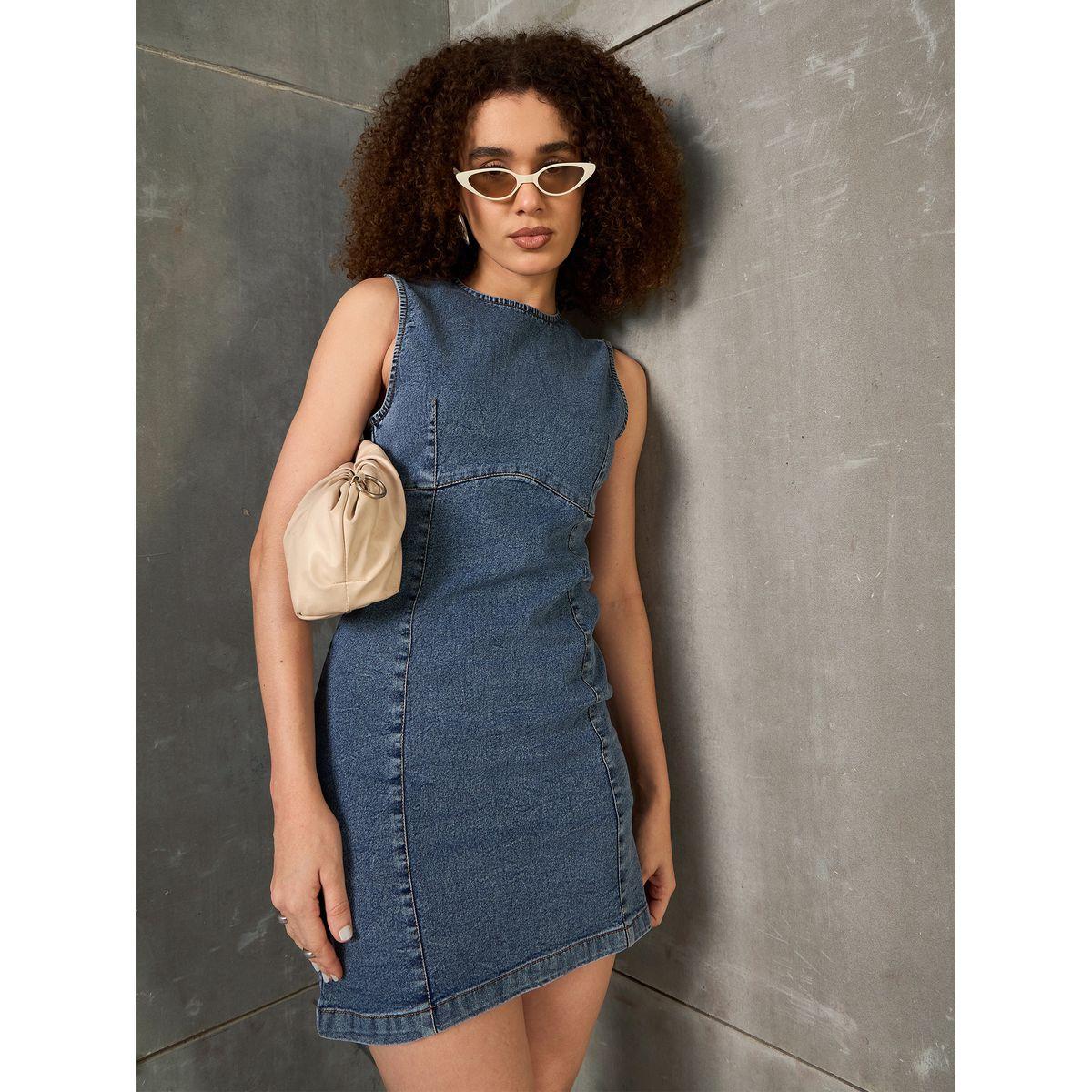 فستان قصير بنسيج دنيم بدون أكمام-women-clothing-dresses-image-1