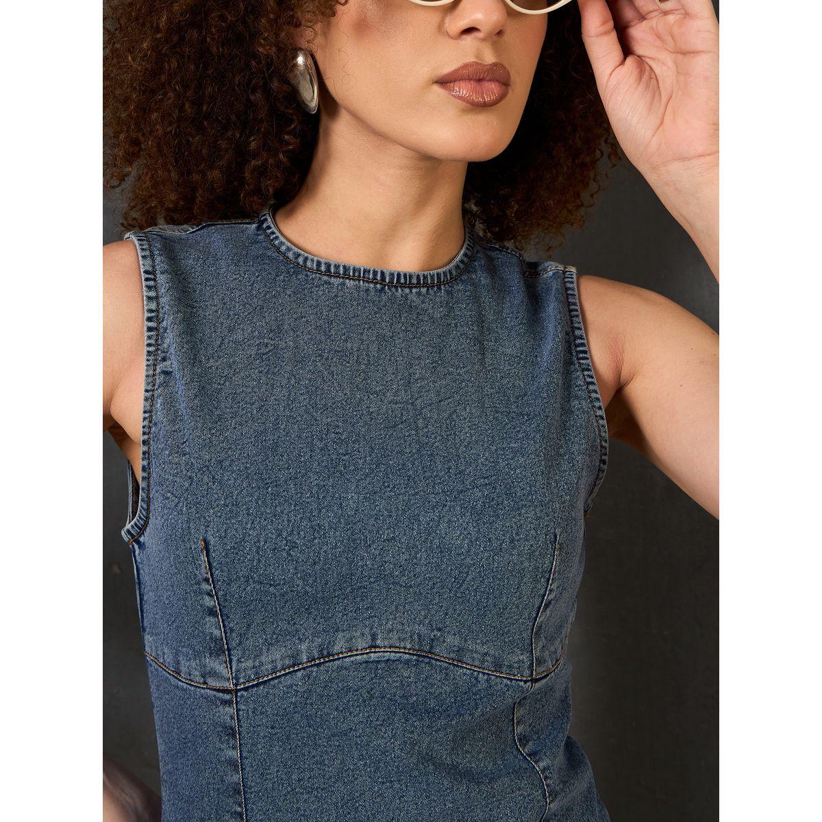 فستان قصير بنسيج دنيم بدون أكمام-women-clothing-dresses-image-4