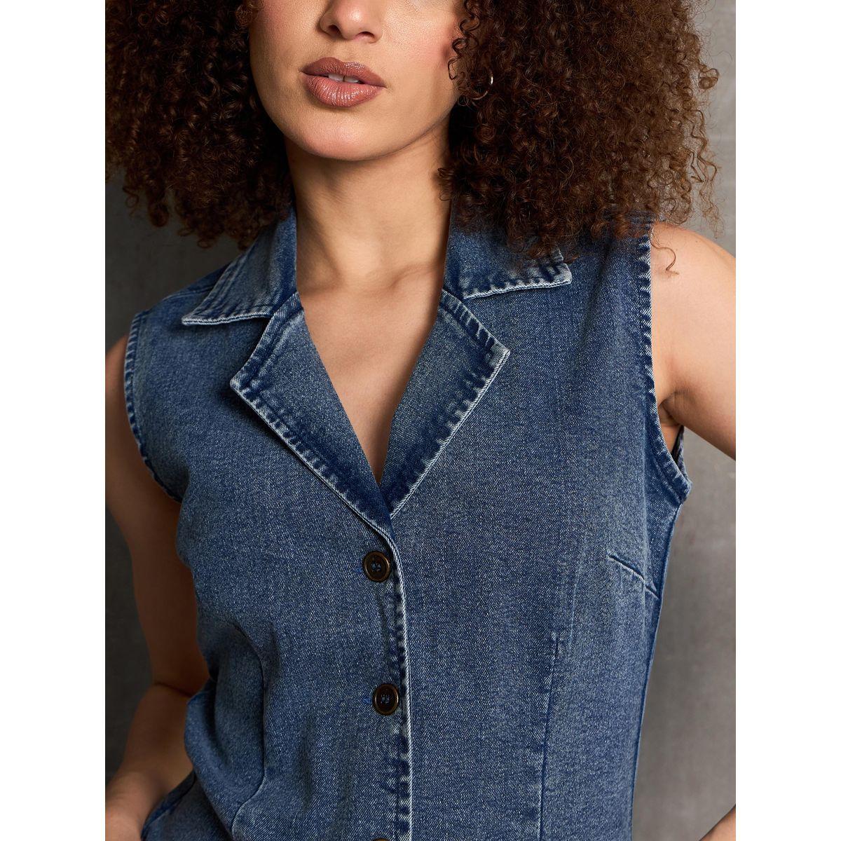 فستان قصيرة بنسيج دنيم مع ياقة بشق-women-clothing-dresses-image-4