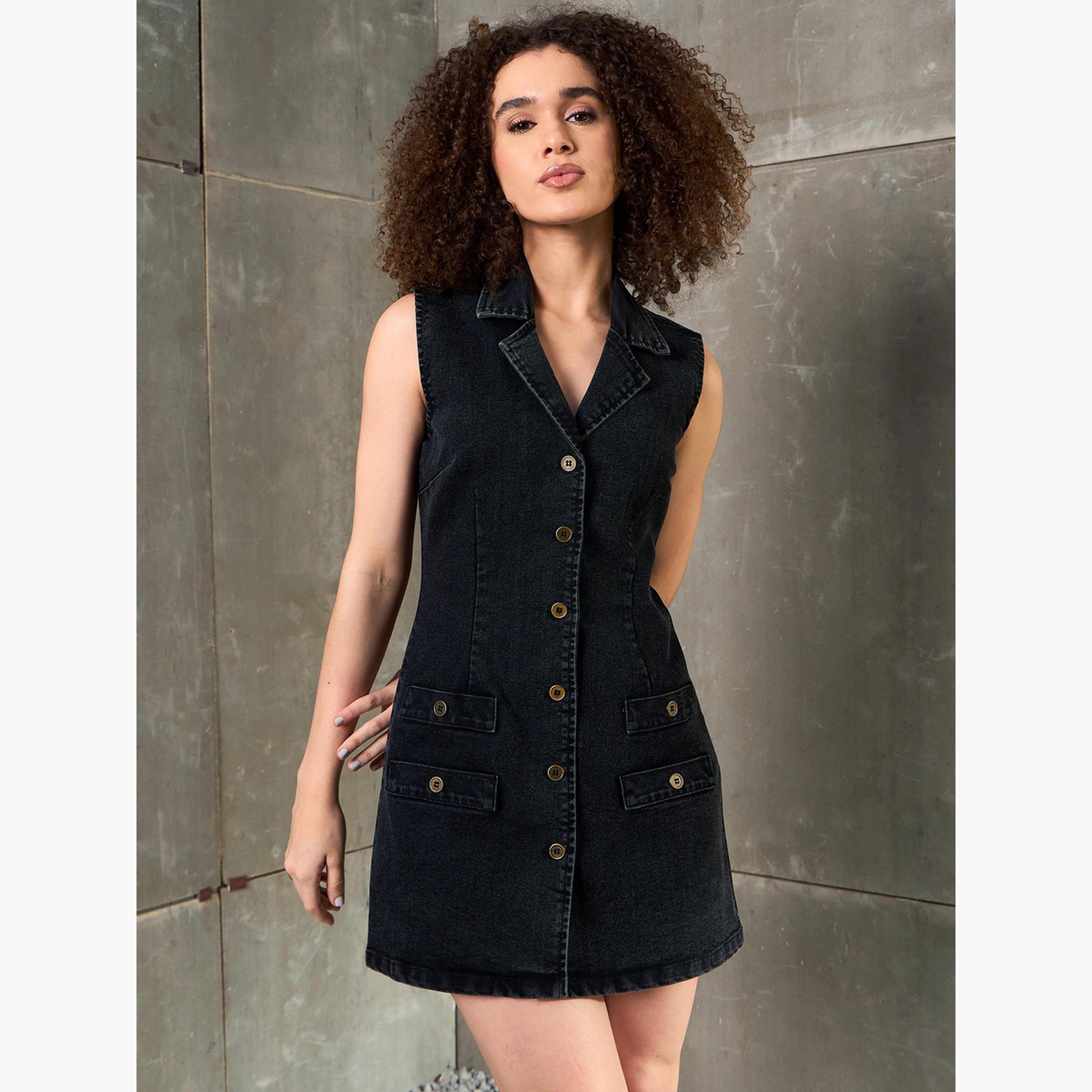 Sassafras Black Sleeveless Denim Mini Dress-women-clothing-dresses-image-6