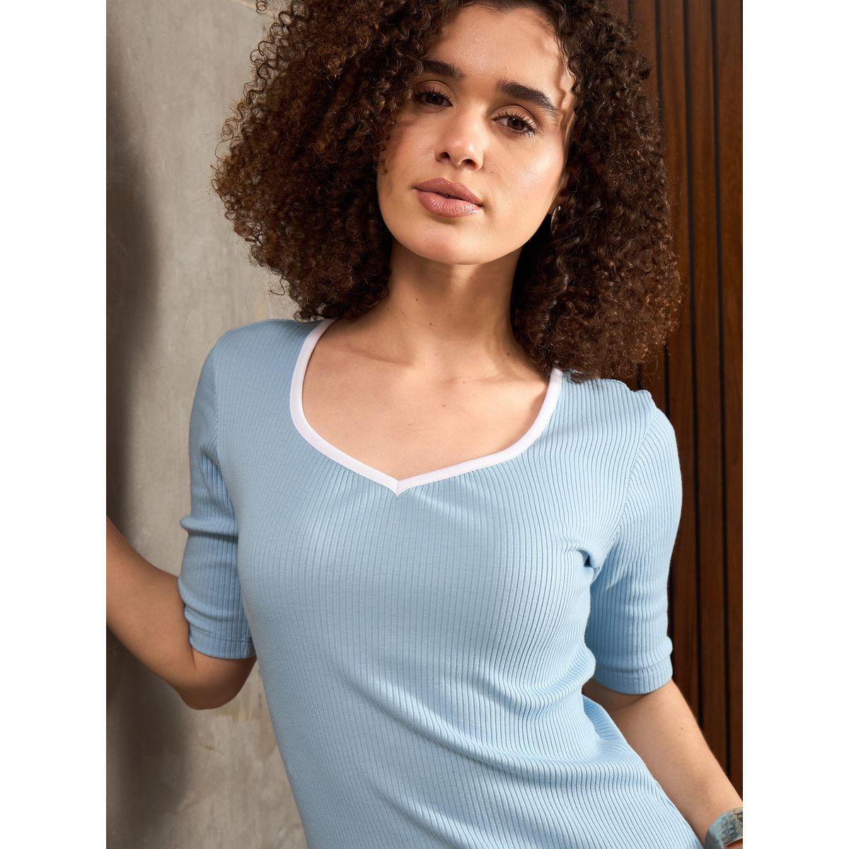 فستان ميدي بتفاصيل مُضلعة مع ياقة على شكل قلب-women-clothing-dresses-image-4