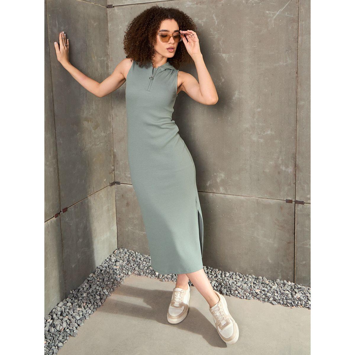 Sassafras Green Ribbed Sleeveless Hooded Maxi Dress-women-clothing-dresses-image-2