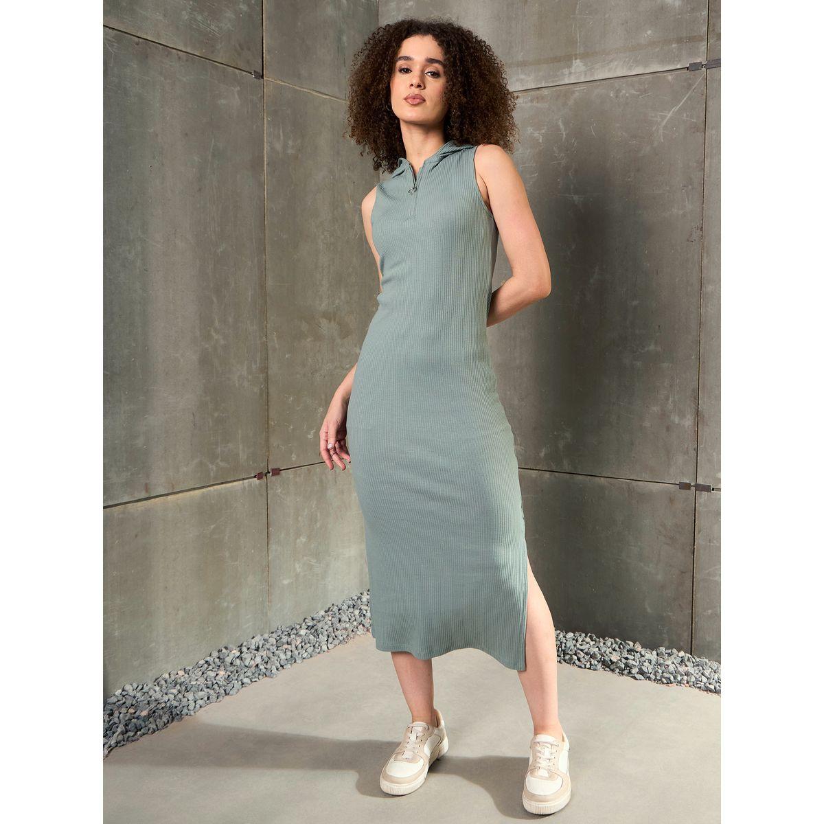 Sassafras Green Ribbed Sleeveless Hooded Maxi Dress-women-clothing-dresses-image-6