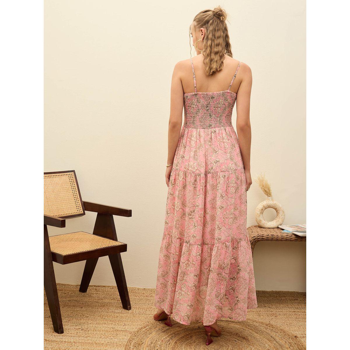 Sassafras Pink All Over Print Strappy Smocked Maxi Dress-women-clothing-dresses-image-5