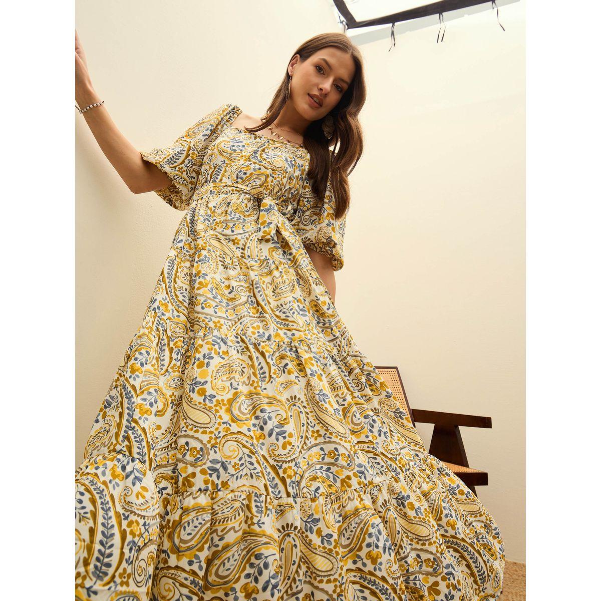 Sassafras Beige Paisley Print Belted Maxi Dress-women-clothing-dresses-image-2