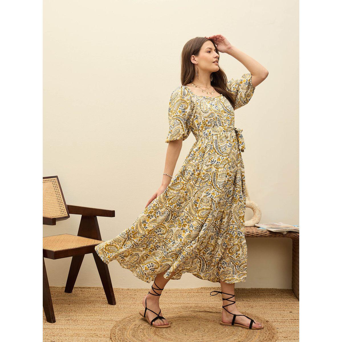فستان طويل بطبعة بيزلي مع تفاصيل حزام-women-clothing-dresses-image-3
