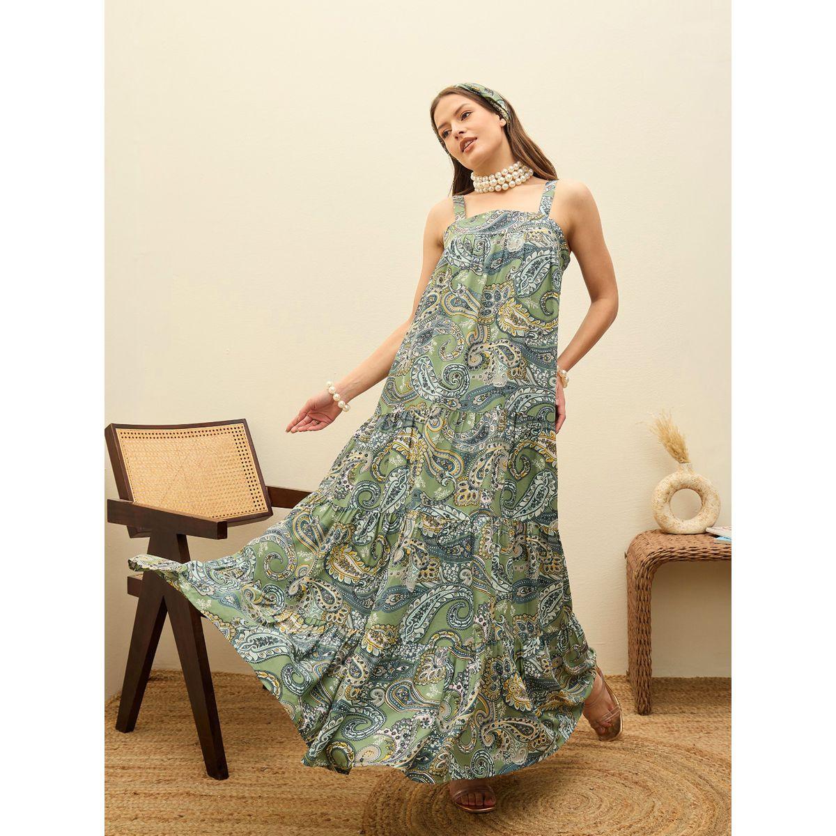 Sassafras Green Paisley Print Sleeveless Tiered Maxi Dress-women-clothing-dresses-image-3