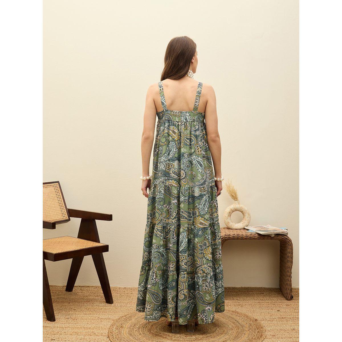 Sassafras Green Paisley Print Sleeveless Tiered Maxi Dress-women-clothing-dresses-image-6