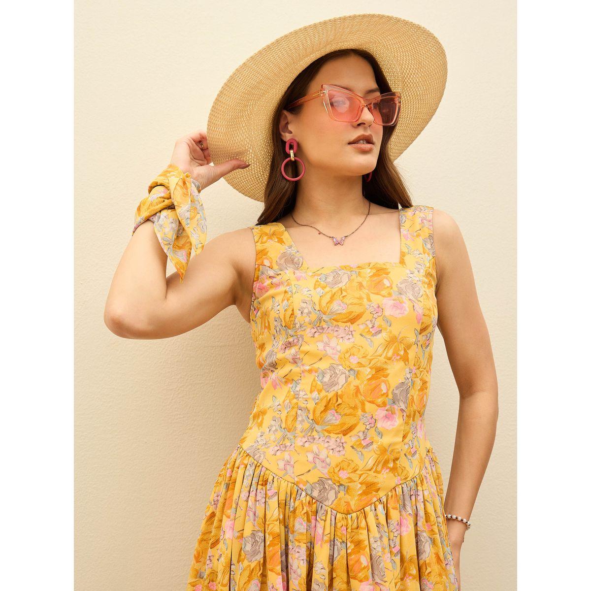 فستان قصير بطبعة زهور مع ياقة مربعة-women-clothing-dresses-image-4