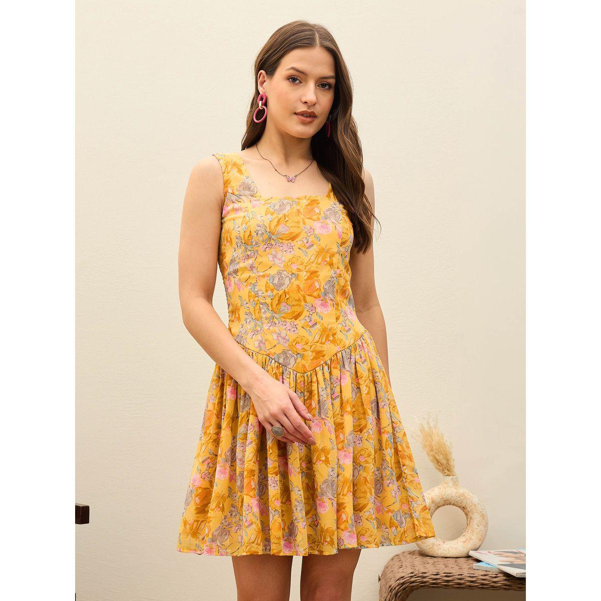 فستان قصير بطبعة زهور مع ياقة مربعة-women-clothing-dresses-image-6