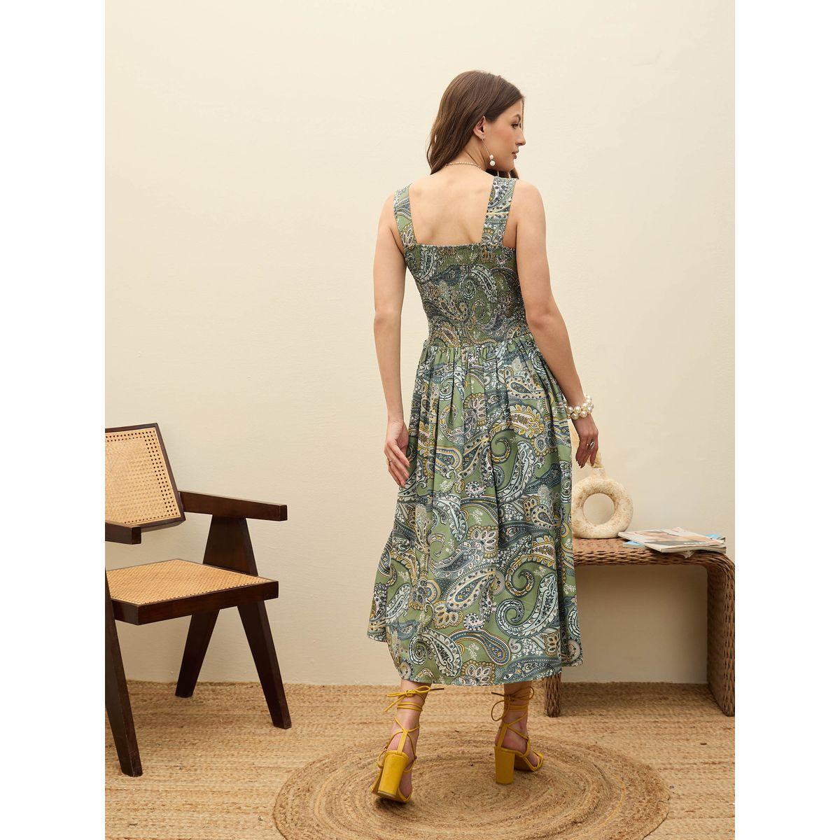 Sassafras Green Paisley Print Sleeveless Midi Dress-women-clothing-dresses-image-5