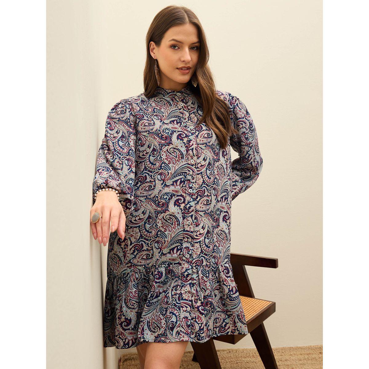 Sassafras Blue Paisley Print Shirt Mini Dress-women-clothing-dresses-image-1