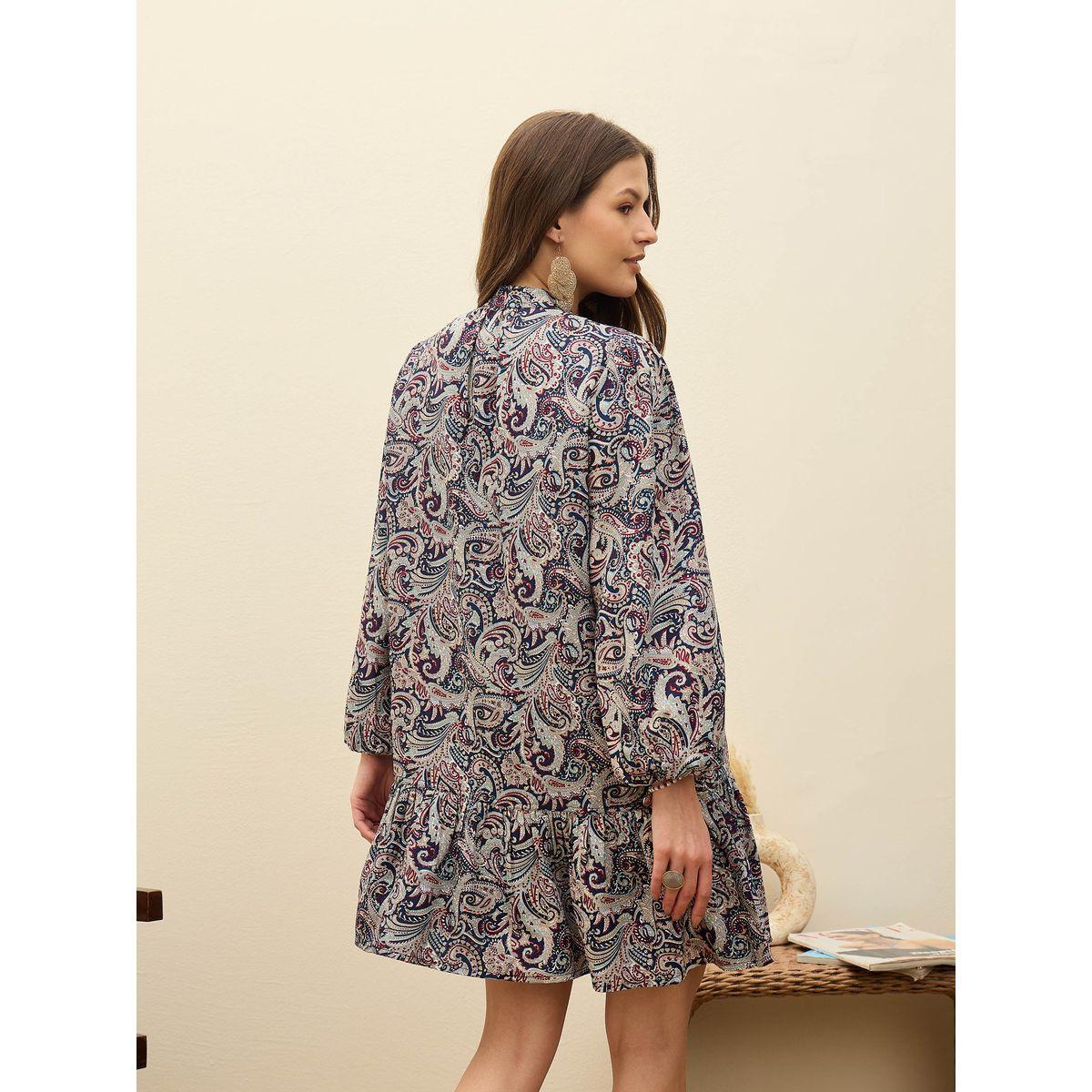 Sassafras Blue Paisley Print Shirt Mini Dress-women-clothing-dresses-image-5