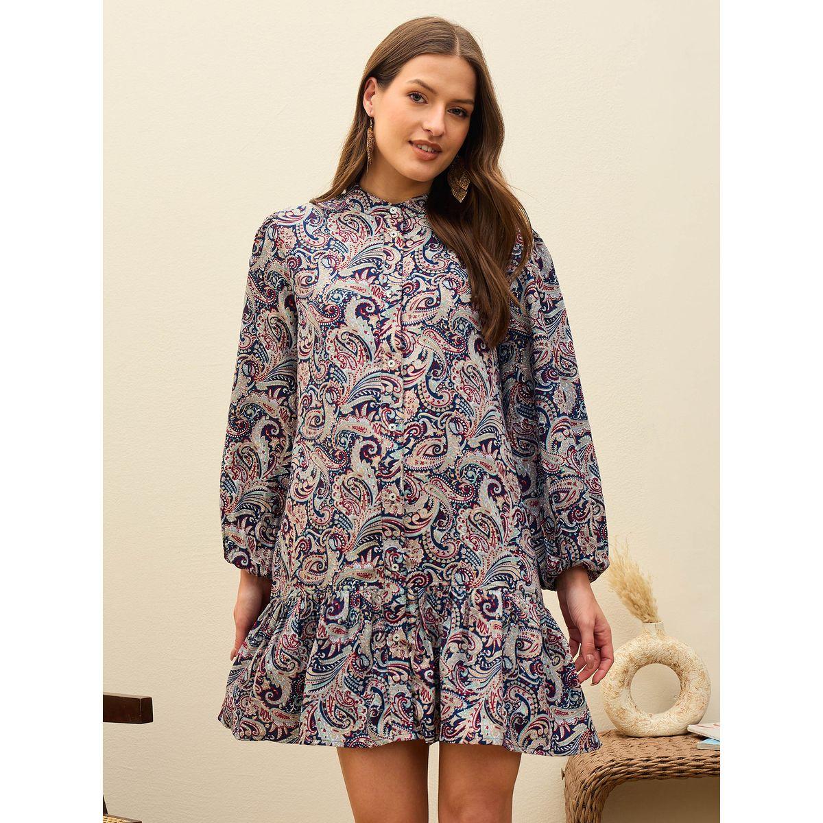 Sassafras Blue Paisley Print Shirt Mini Dress-women-clothing-dresses-image-7