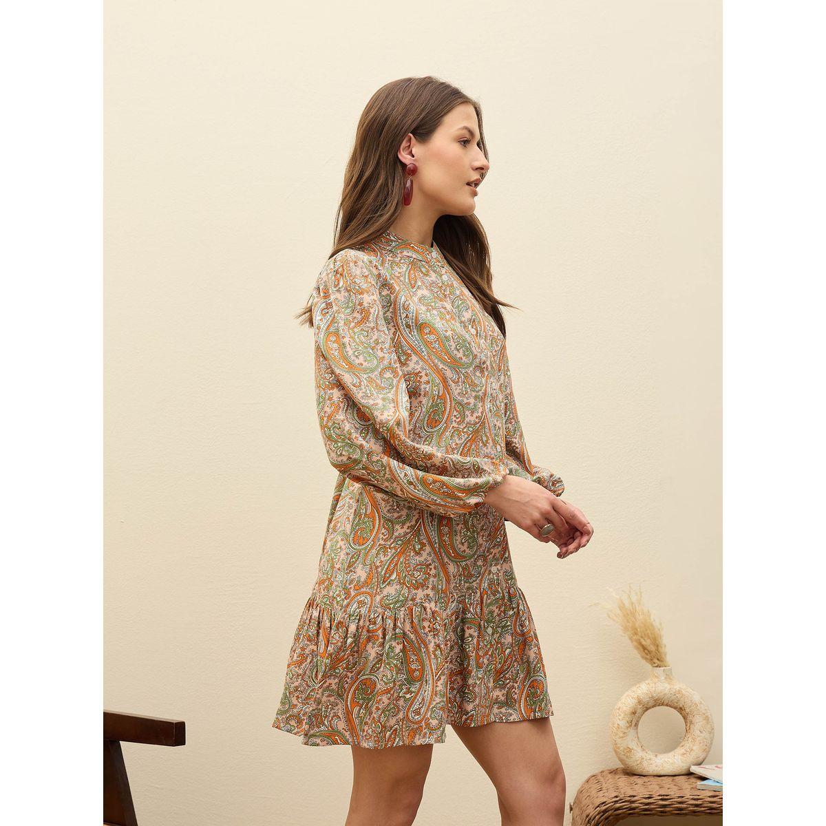 فستان قصير بقصة قصير مزين بطبعة بيزلي-women-clothing-dresses-image-3