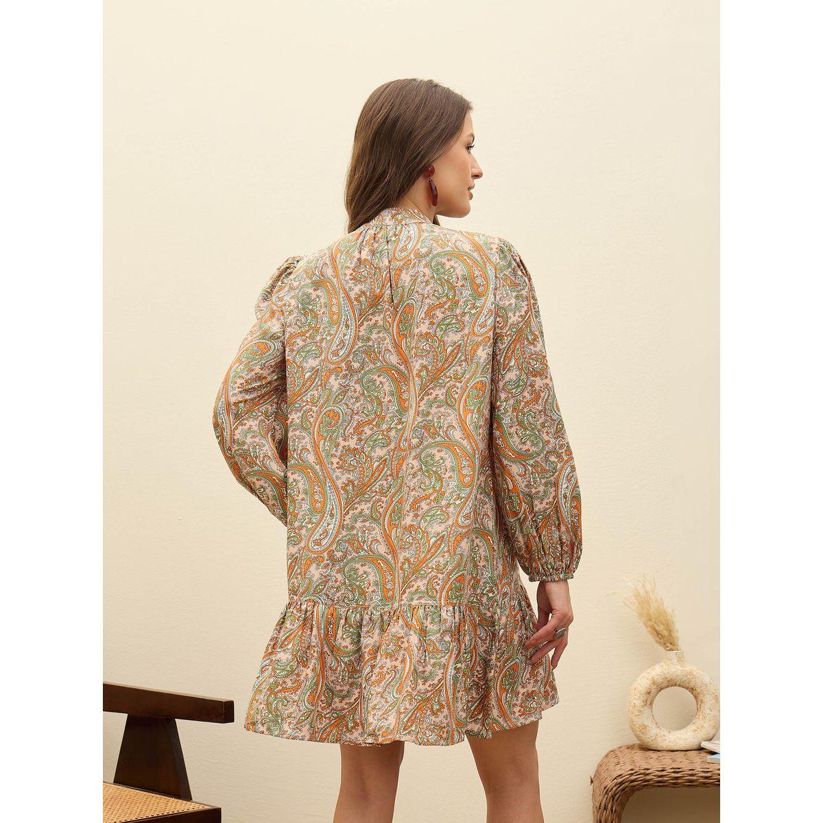 فستان قصير بقصة قصير مزين بطبعة بيزلي-women-clothing-dresses-image-5