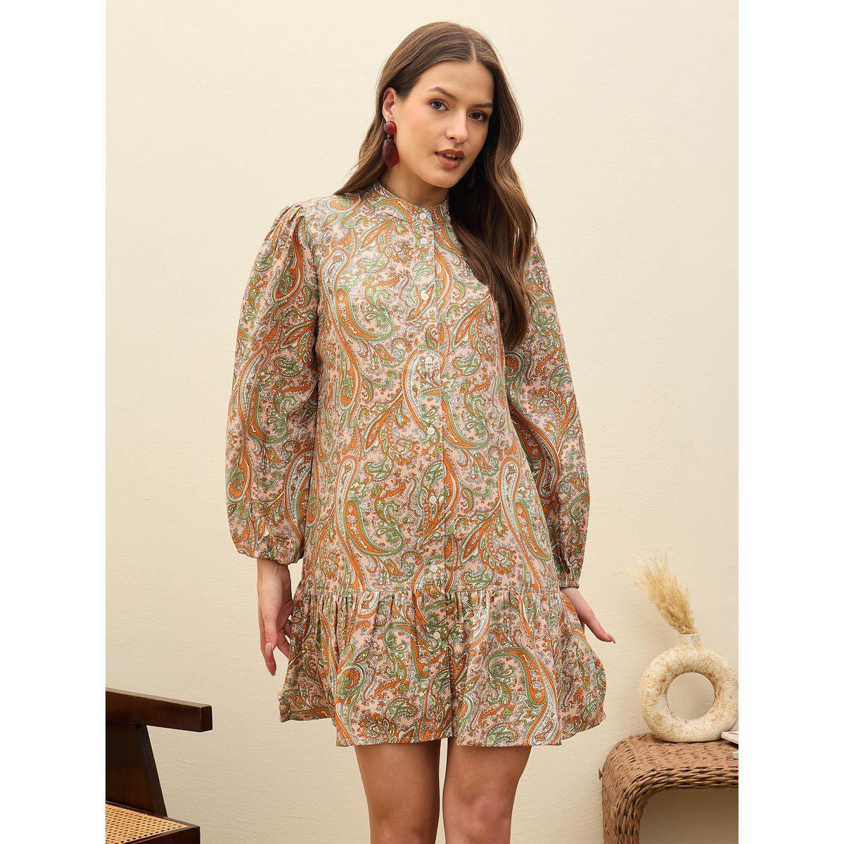 فستان قصير بقصة قصير مزين بطبعة بيزلي-women-clothing-dresses-image-6