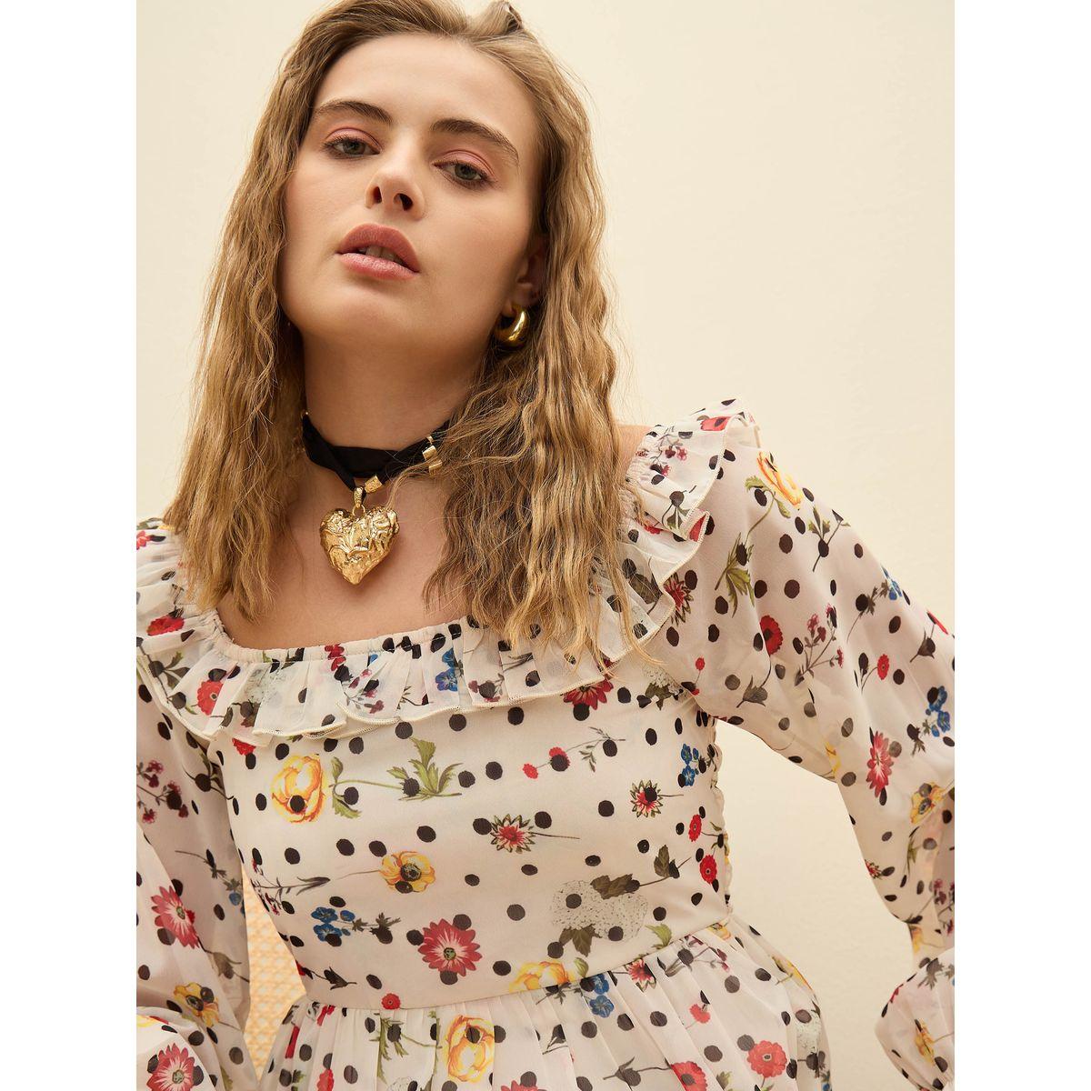 فستان ميدي بياقة مربعة وطبعة زهور-women-clothing-dresses-image-4