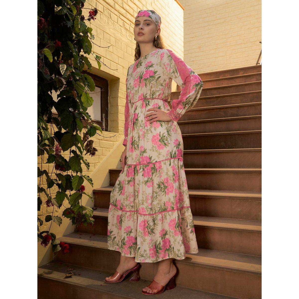 فستان طويل بتفاصيل زهور دانتيل مع كسرات-women-clothing-dresses-image-3