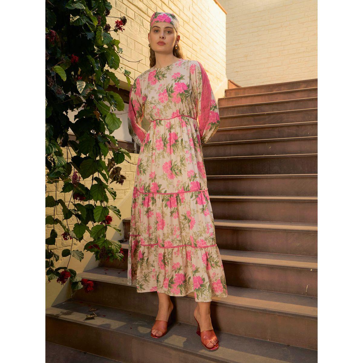 فستان طويل بتفاصيل زهور دانتيل مع كسرات-women-clothing-dresses-image-6