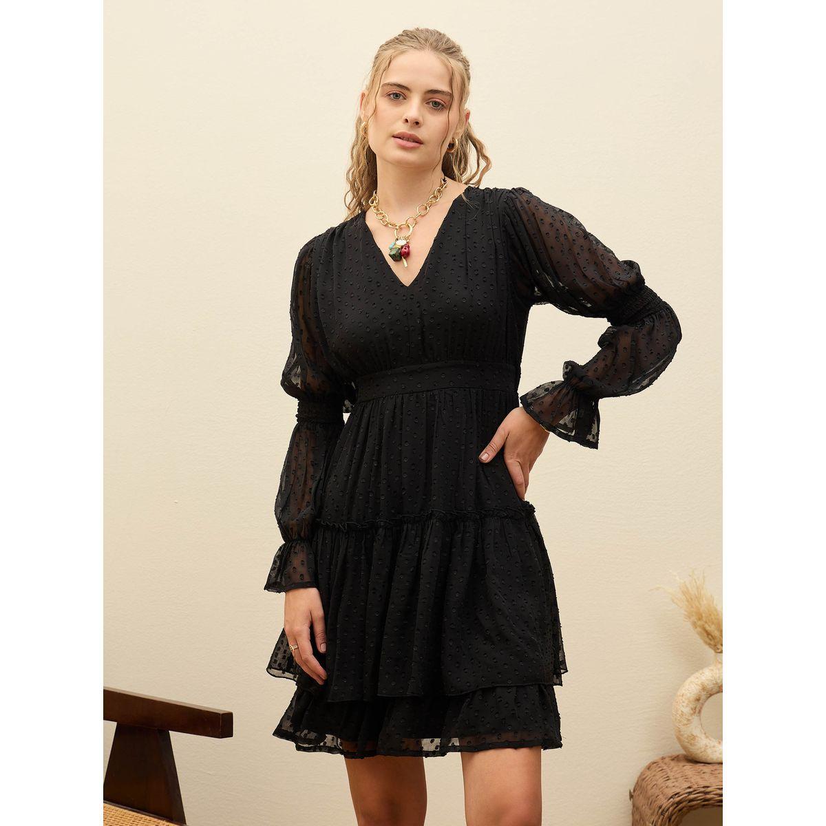 فستان قصير بنسيج بملمس دوبي-women-clothing-dresses-image-1