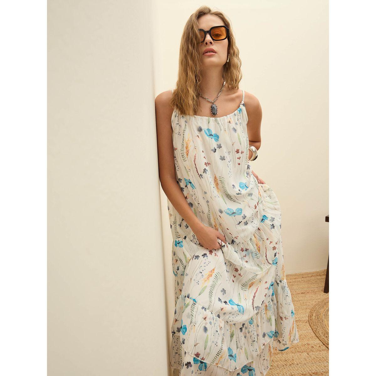 Sassafras White All-Over Floral Print Strappy A-Line Maxi Dress-women-clothing-dresses-image-1